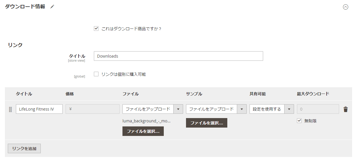 Magento Downloadable Product ダウンロードデータ