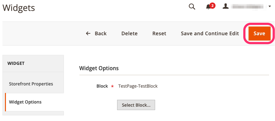 Magento2 Block Widgetを保存する
